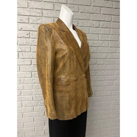 Vintage Cache Women Gold Snakeskin Leather Jacket Size 4 - Picture 4 of 11